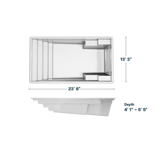 Rectangular fiberglass pool 13′ 3″ x 23′ 8