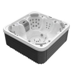 Hot tub with black exterior and white interior on a white background